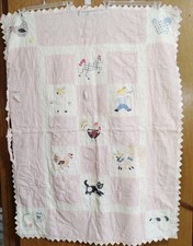 Vintage Hand Stitched Quilt Baby Blanket Farm Handmade 39" x 54" McCalls Animals