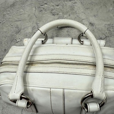 COACH Boston Bag Soho Mini Turnlock White Leather Y2K Shoulder