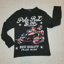 Polo Ralph Lauren Boy S 8 Long Sleeve T-Shirt Motorcycle Graphic Tee Faded Black