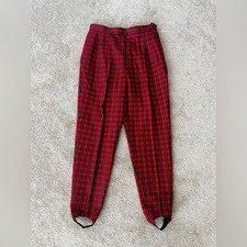 Vintage David Brooks 1980s Red Plaid Holiday Stirrup Pants Size 8/29