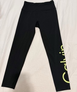 Calvin Klein Performance Women's Ankle Leggings Size S Stretch Black/Green Logo