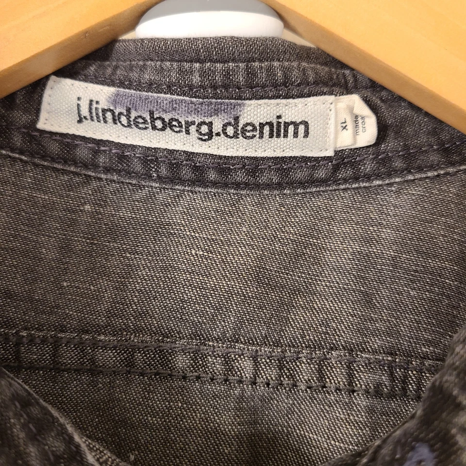 J Lindeberg Shirt Mens XL Black Pearl Snap Jean Denim Long Sleeve  - Image 3 of 4