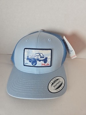Huk Fishing Performance Headwear Trucker Hat Blue/White Yupoong Snapback Mens
