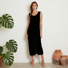 Evening Maxi Dress Black Sheath Scoop Neck Sleeveless Lace Up Party Glam US 8
