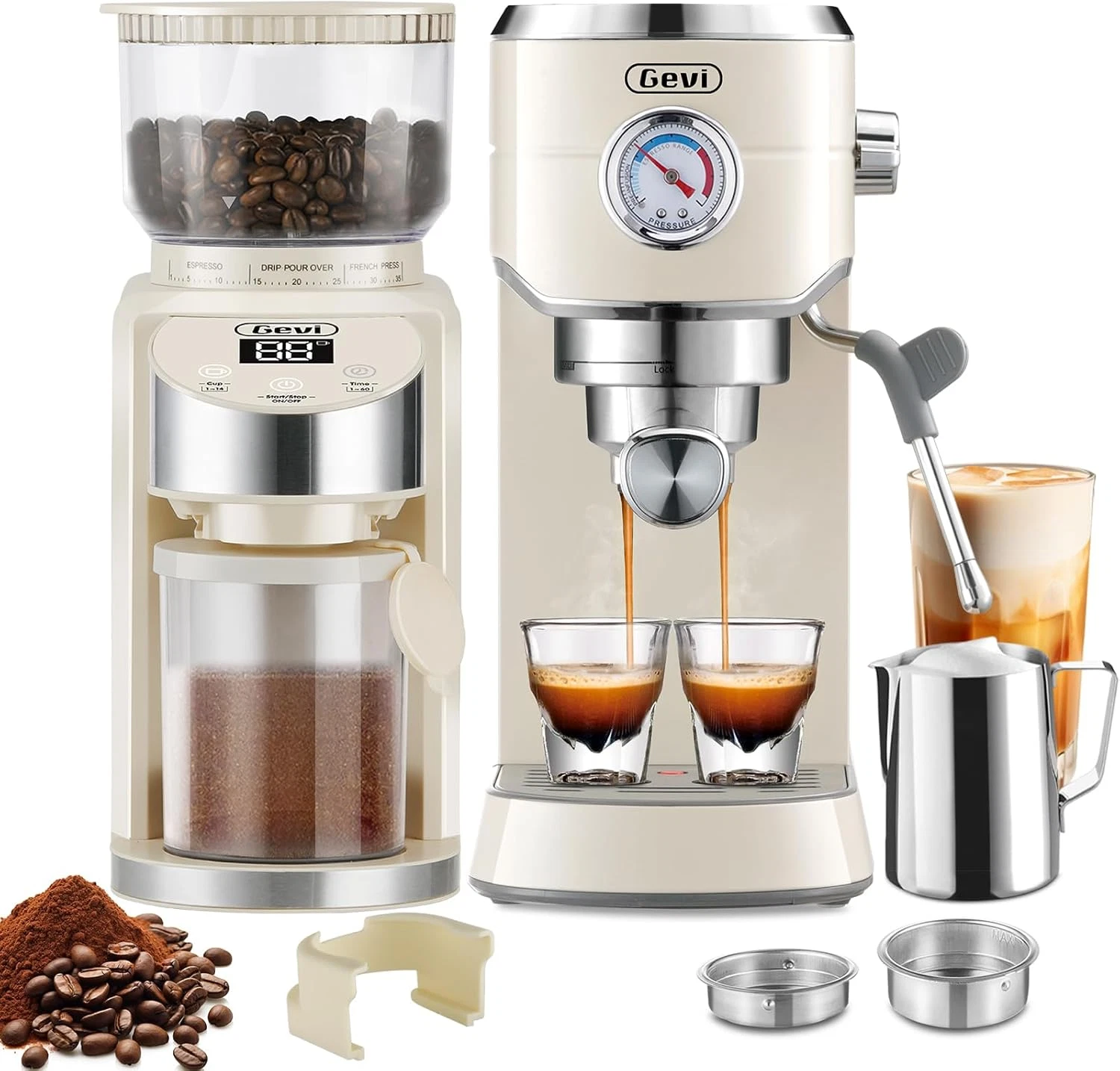 20 Bar Espresso Machine & Burr Grinder Set with Milk Frother - Perfect Gift!