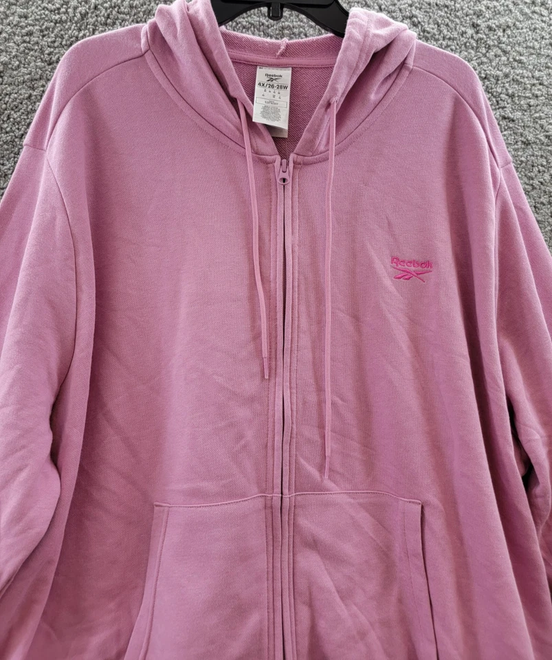 Sudadera con capucha Reebok talla grande de felpa francesa con cremallera frontal para mujer 4X rosa jazmín manga larga Foto 3 de 4