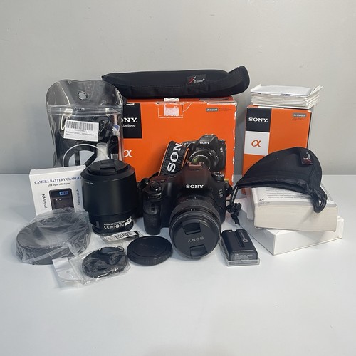 Sony A58 DSLR Camera 20.1MP Bundle 18-55mm, 55-200mm, Cleaning Kit, Charger