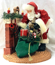 7" tall Santa Claus Christmas Sculpture, Santa by Fireplace Tree with Presents