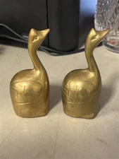 2 Cute Solid Brass Dinner Bells Geese 3-3/4" 
