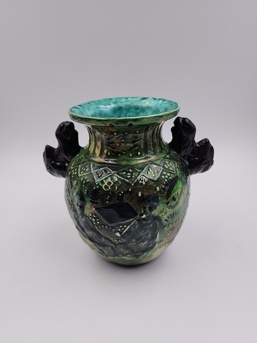 "Florero de cerámica de gres Marc Hensen Studio con dragones MCM firmado por artista 6""" - Imagen 2 de 17
