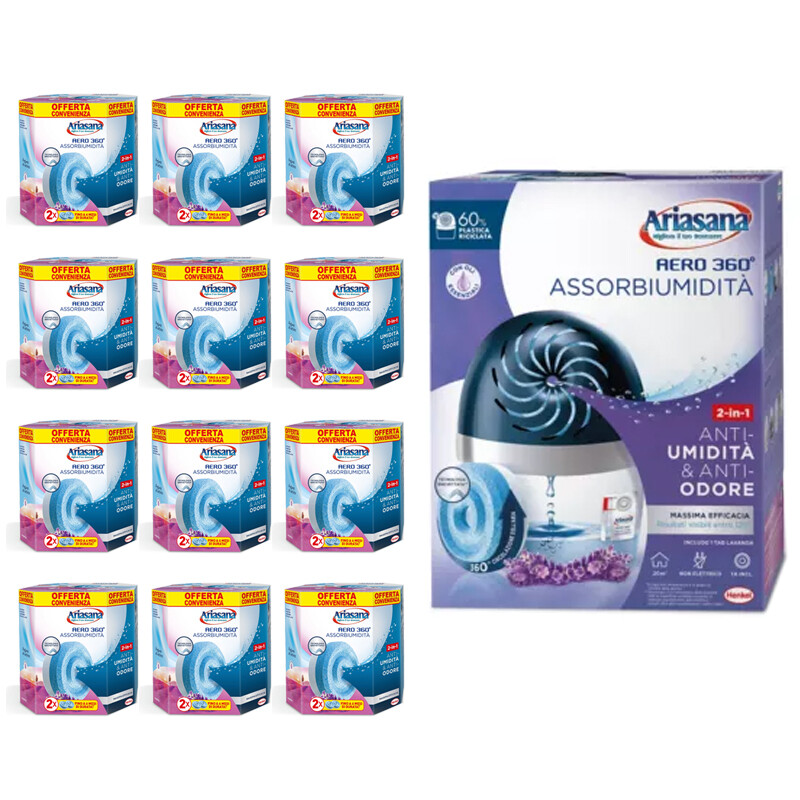 Kit Diffusore Assorbi-umidità muffa + ricariche tabs lavanda Ariasana Aero 360°
