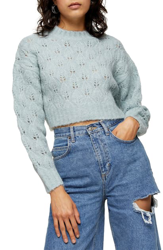 Blue Knit Pullover Mock Neck 