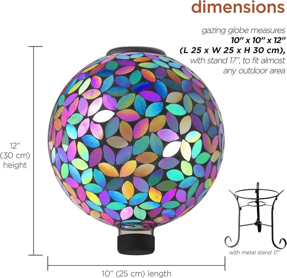 Alpine Corporation Decoración de Jardín 17"x10" Solar Powered Vidrio Mosaico Mirador Globo Foto 2 de 4
