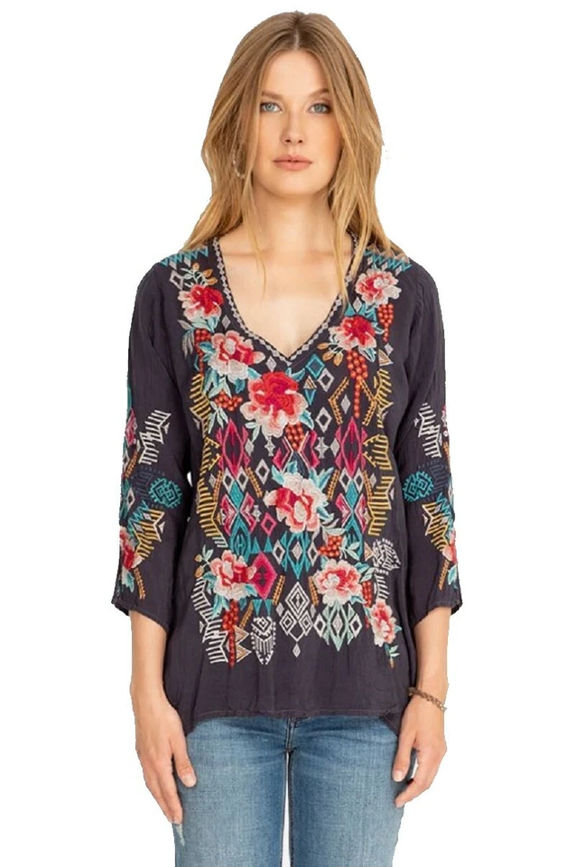 Johnny Was Chemisier Emmaline C13219-8 Pour Femmes - Couleur Brandy, Grey Onyx - Photo 1/1
