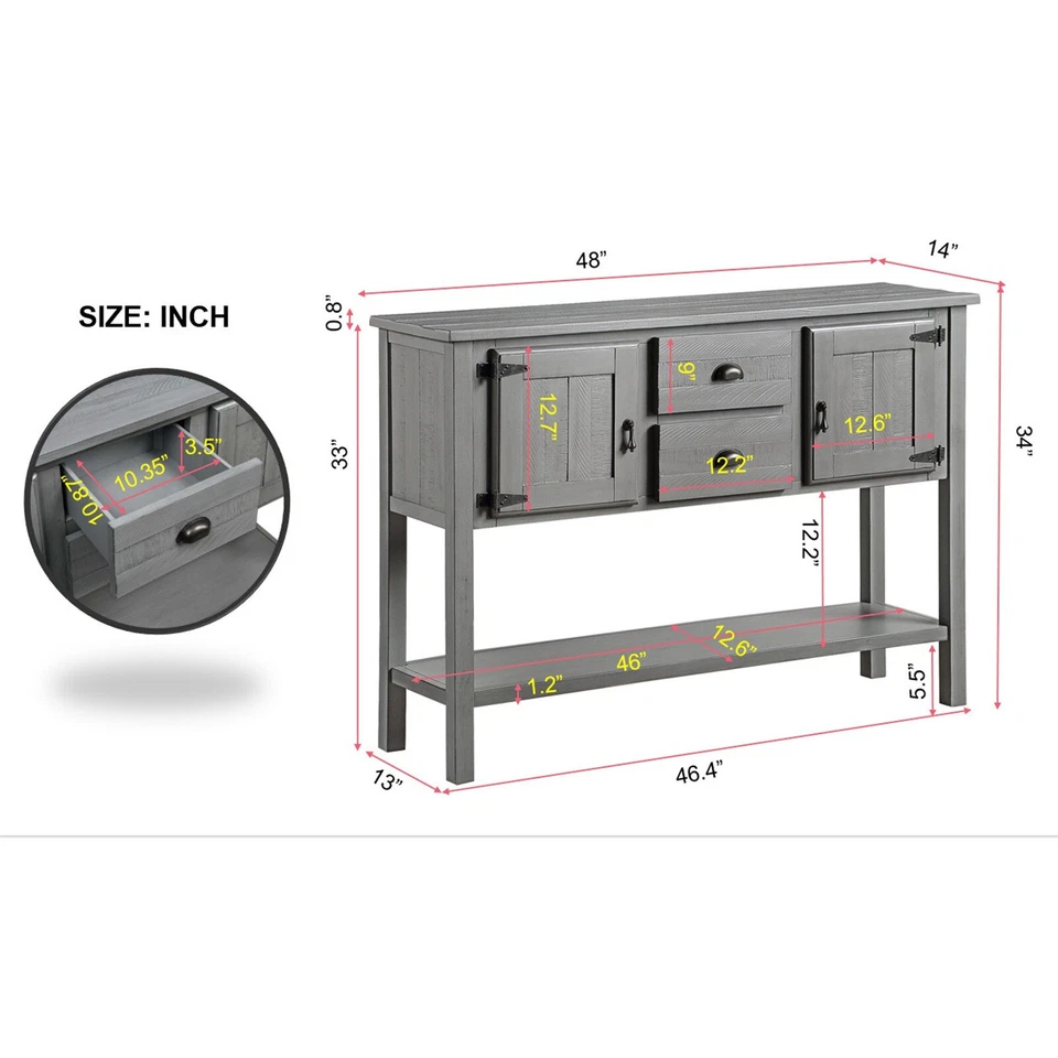 Sideboard Buffet Storage Cabinet Console Table Server Cabinet with Shelf&Drawers - Image 3 of 4
