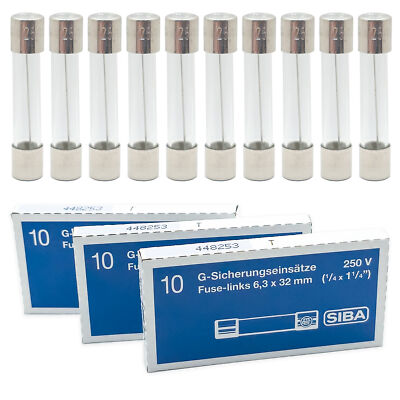 Glassicherung 6x30 mm Feinsicherungen Träge | 200mA - 20A | 250V AC Sicherungen