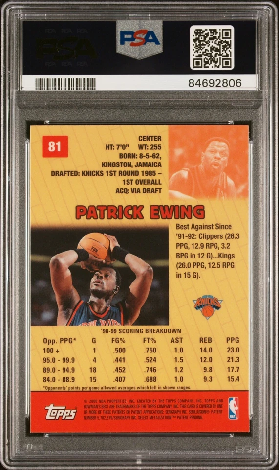 PSA 9 - POP 1! Bowman's Best Patrick Ewing #81 1999   Foto 2 de 2