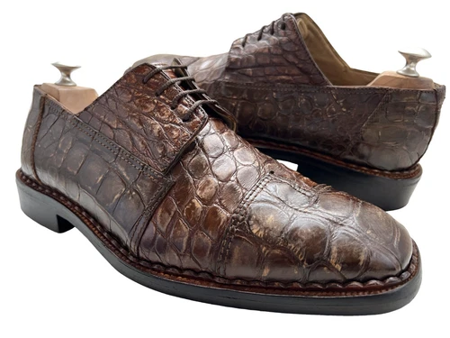 $1850 Martegani Mens Full Genuine ALLIGATOR CROCODILE Shoes 9 + Berluti Dust Bag