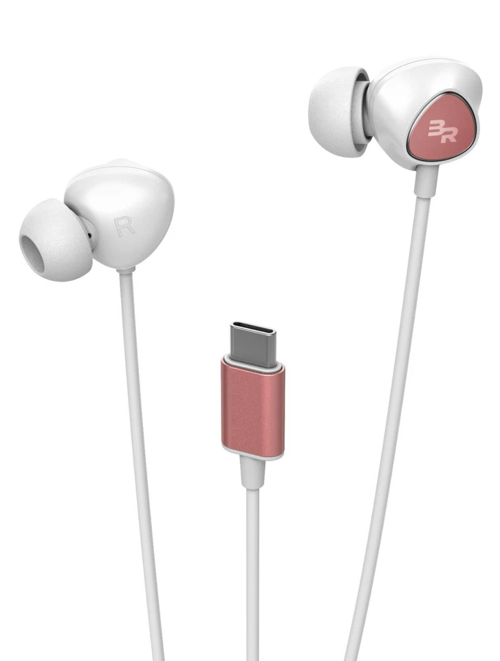 USB C Headphones with Mic Wired In-Ear Type C Earbud Earphones - Rose Gold - Image 4 of 4