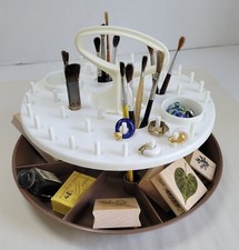 Vintage Plastic Made in USA Lazy Susan 2 Tiers Art Supplies Sewing Items Camper