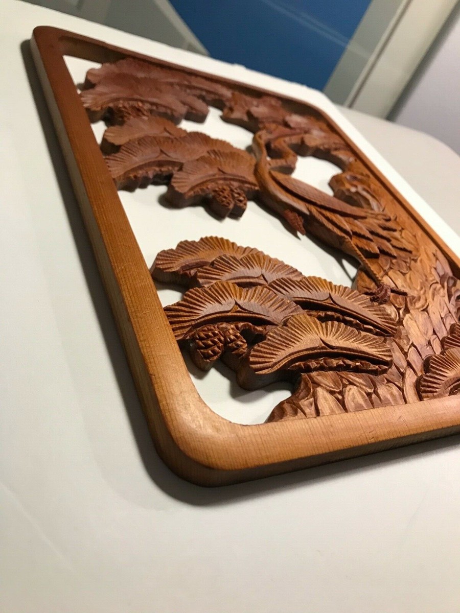 RARE Antique Japanese Hand Carved Wall Hanging Wood Panel | eBay