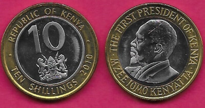 KENYA 10 SHILLINGS 2010 UNC 1 YEAR TYPE,BUST OF PRESIDENT MZEE JOMO KENYATA LEFT