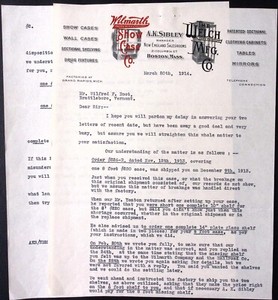 1914 A.K. Sibley BOSTON Billhead Wilmarth Showcase Co Welch Mfg Co 2 SHEETS