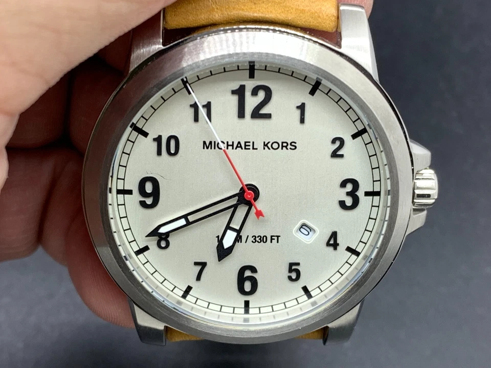 MICHAEL KORS MK-8531 DATE White Dial Brown Leather 10 ATM S/S QUARTZ MEN'S WATCH - image 2 of 4