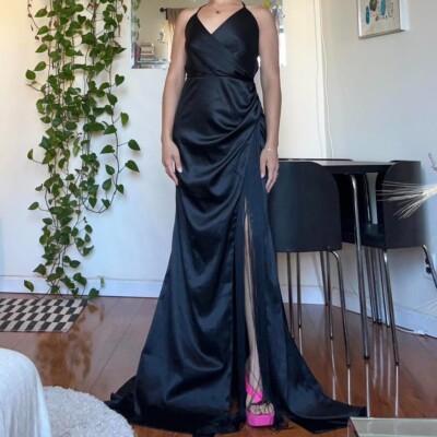 Milla Black Slit Fringe Evening Dress Gown Milla Nova Simon