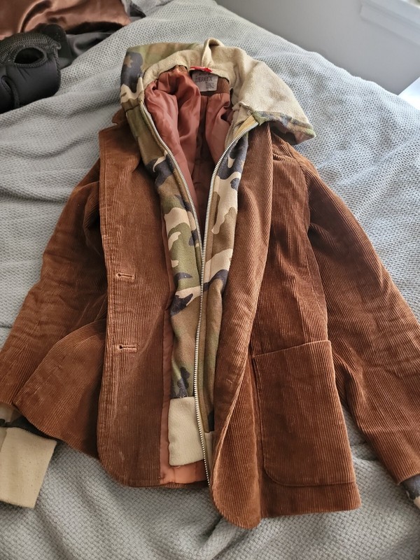 Flying A Jacket Fundamental Things Brown Camo Custom RARE corduroy zipper hood 8