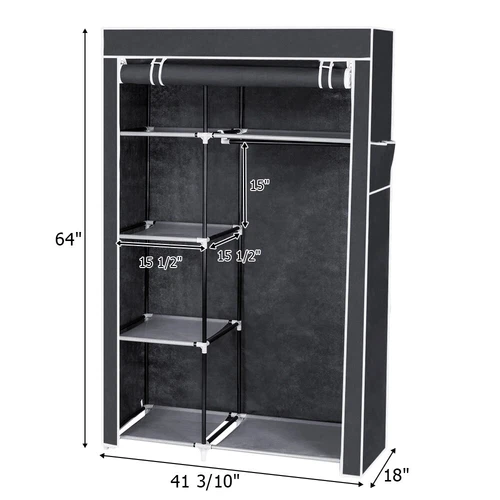 64" Portable Closet Storage Organizer Wardrobe Clothes Rack with Shelves Gray - Picture 16 of 19