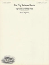 Frank Lloyd Wright Designed City National Bank 1920's Letterhead  Mason City, Ia