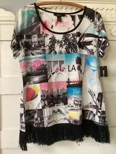 Style & co. Short Sleeve Retro Los Angeles Embellished 95% Cotton Large Top NWT