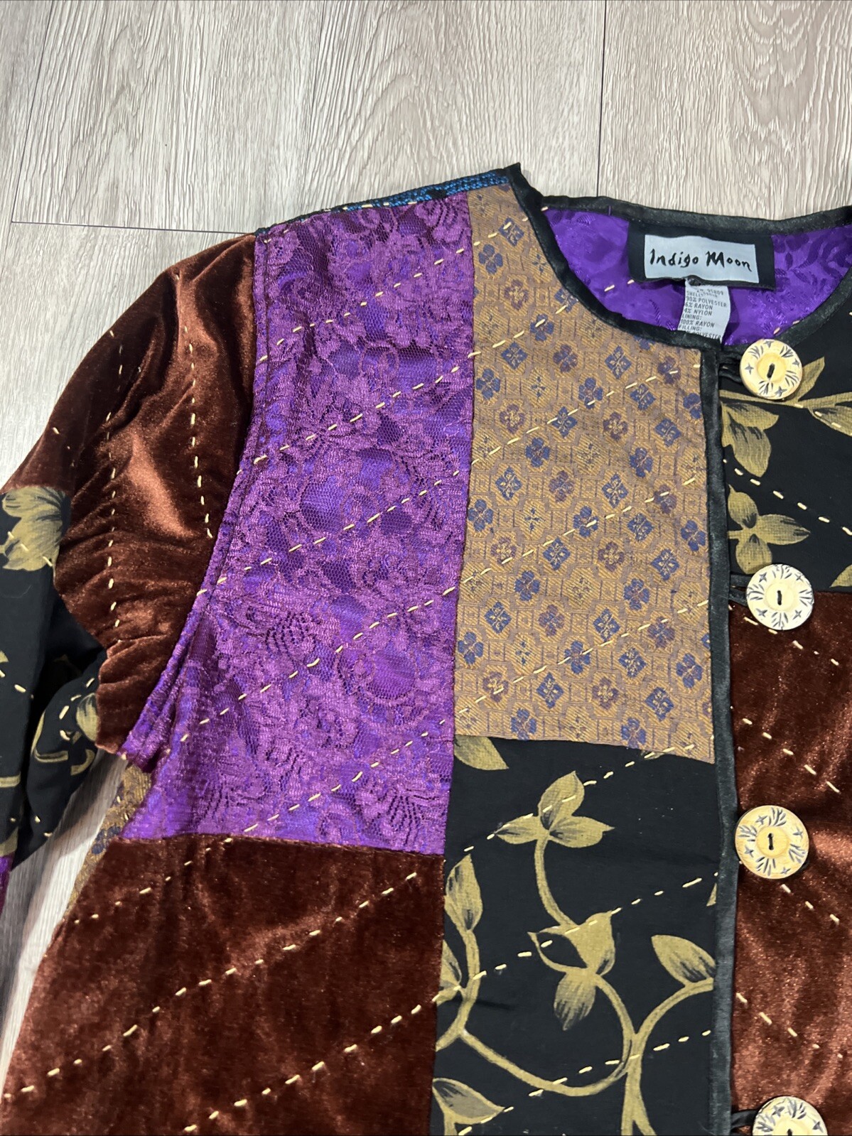 Indigo Moon Embroidered Tapestry Patchwork Jacket… - image 6