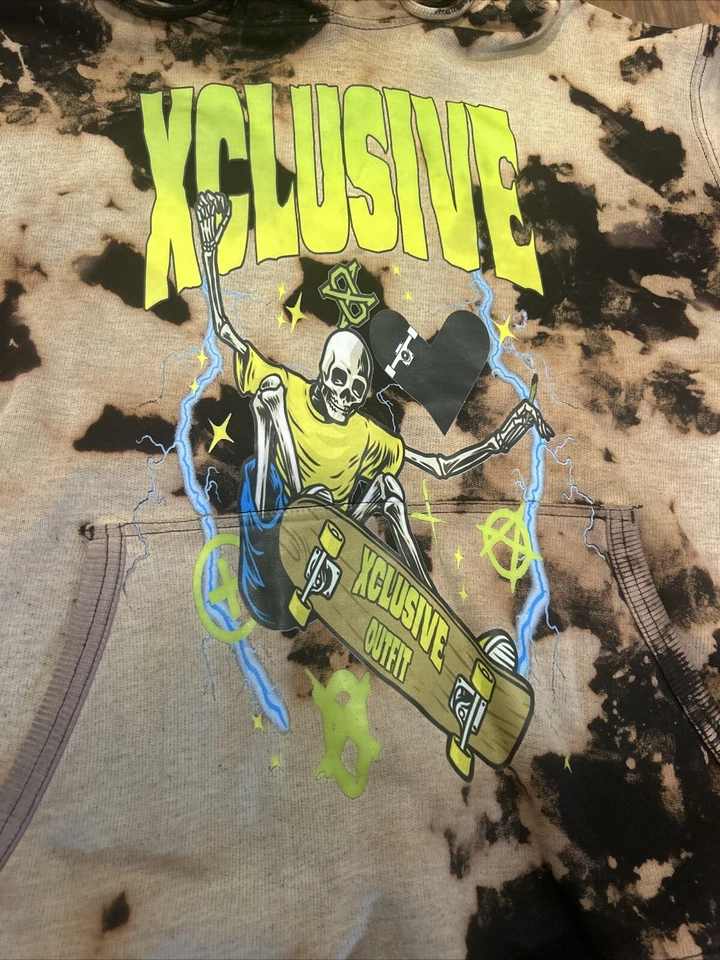 Skateboarding Xclusive Hoodie Brown Tie Dye Sz M Bleached Pullover Sweatshirt - Image 2 of 4
