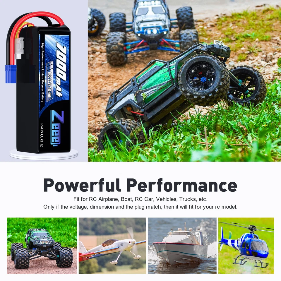 2x Zeee 22,2V 6S LiPo Akku 7000mAh EC5 100C Soft Shell für RC Flugzeug Auto Tank - Bild 4 von 4