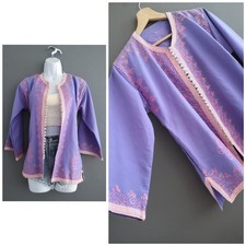 Vintage 70s purple pink Moroccan embroidered Jacket 6 8 XS hippy ibiza 