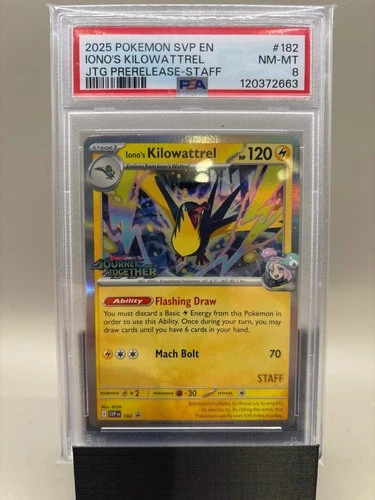 PSA 8 Near Mint/Mint - Iono's Kilowattrel (Staff Promo) #182 Pokemon JTG PreRele
