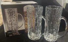 Mikasa Frostfire Tall Rippled Beer Steins Crystal Ice Texture 7" Tall NIB