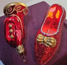 OLD WORLD CHRISTMAS RUBY RED SLIPPER And Tuba GLASS CHRISTMAS ORNAMENTS 32015