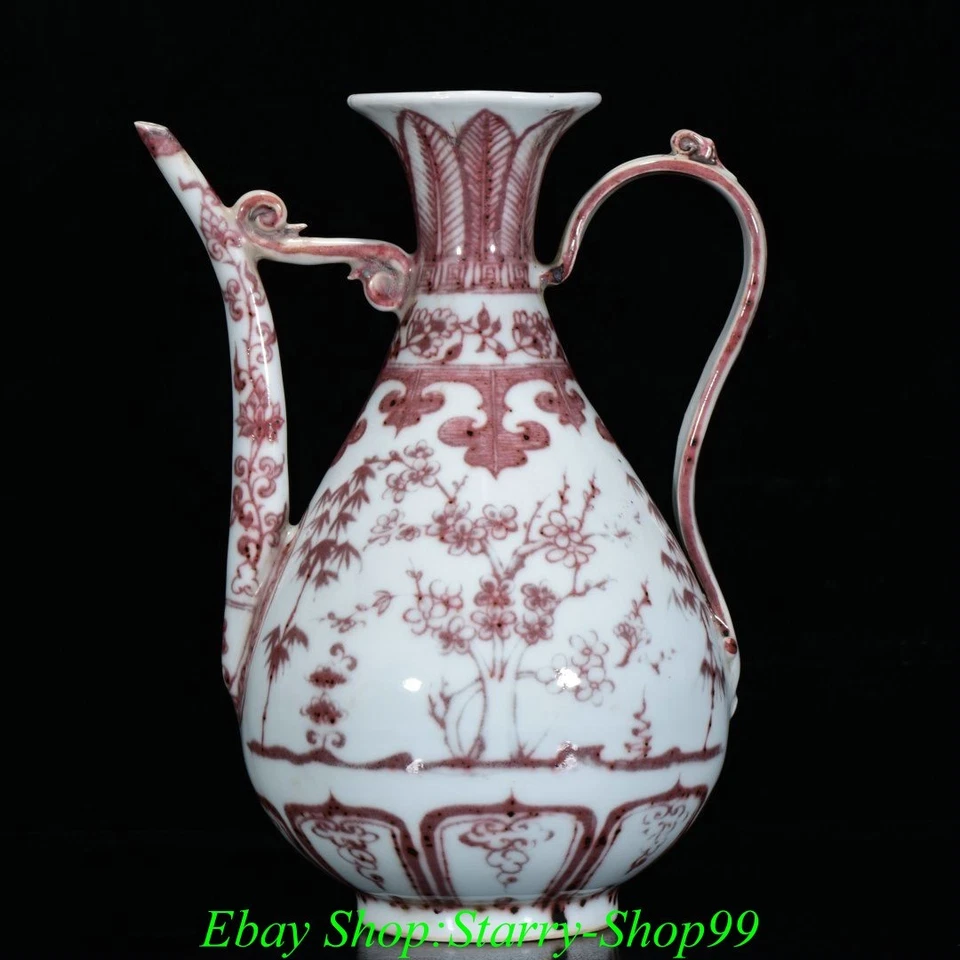 11'' Ming Dynasty Red Glaze Porcelain plum blossom tree Wine Tea Pot Flagon - Image 3 of 4