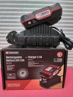 PARKSIDE X20V TEAM AKKU 20V 2AH + LADEGERÄT 2,4A PAP 20 B1 PLG 20