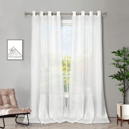 White Semi Sheer Curtains 84 Inches Long for Small Windows Living Room Bedroo...