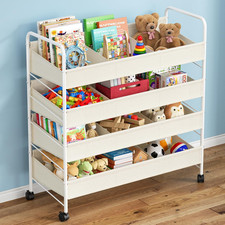 Kids Toy Storage Organizer with 4 Shelves and Wheels,White-Supersized Toy Storag