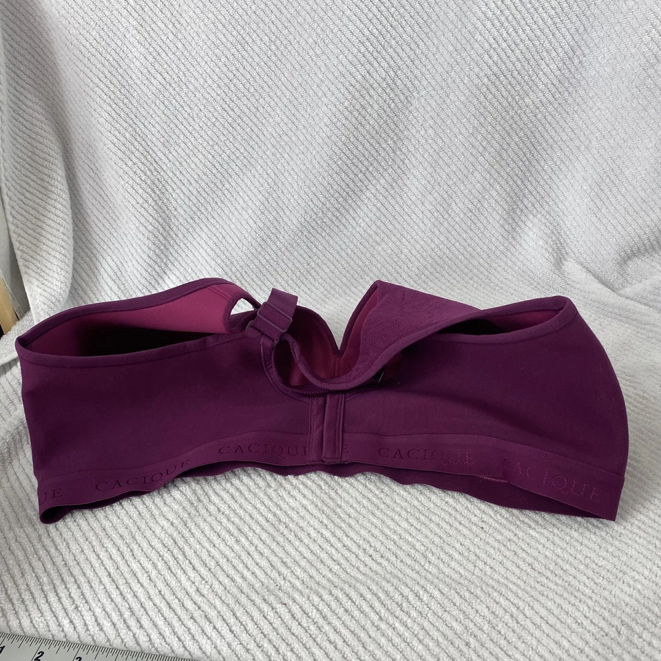 Sutiã Cacique Feminino 44DDD Roxo Levemente Forrado Sem Fio Renda Fecho Traseiro Jacquard - Imagem 4 de 4