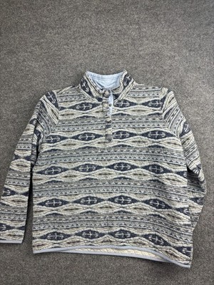 Orvis Jacket Mens XL Gray Aztec Geometric Quilted Snap Pullover Cotton Lined