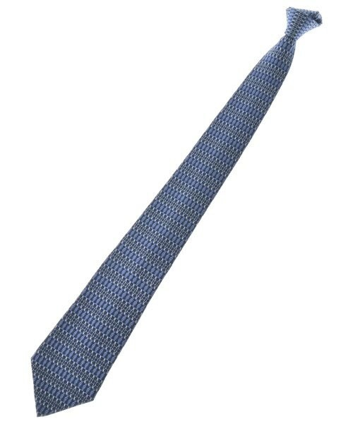 HERMES Necktie Tie Geometric 100% Silk Authentic Blue Men's Used Made in France