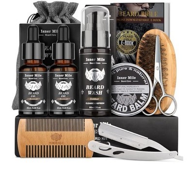 Isner Mile Beard Kit for Men, Grooming & Trimming Tool Complete Set with Shampoo