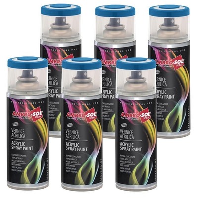 6X Ambro-Sol Spraylack Glänzend Capri-Blau Für Innen Außen 400ML