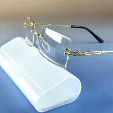Rimless Square Eyeglass Frames Retro Women Men Metal Gold Glasses 58 15-144mm